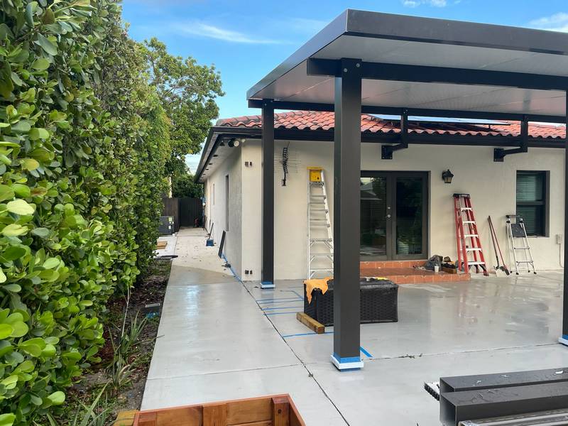 Modern pergola with hanging lights