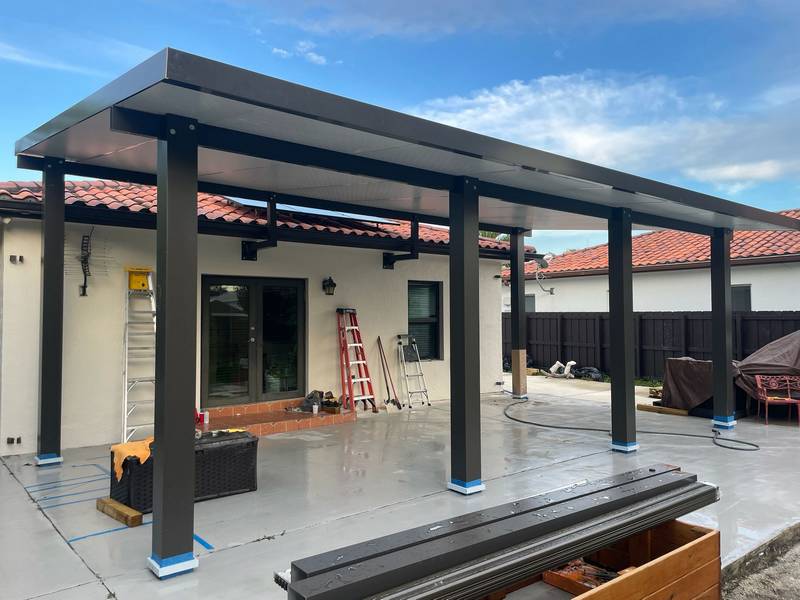 Landscaped backyard with pool and deck